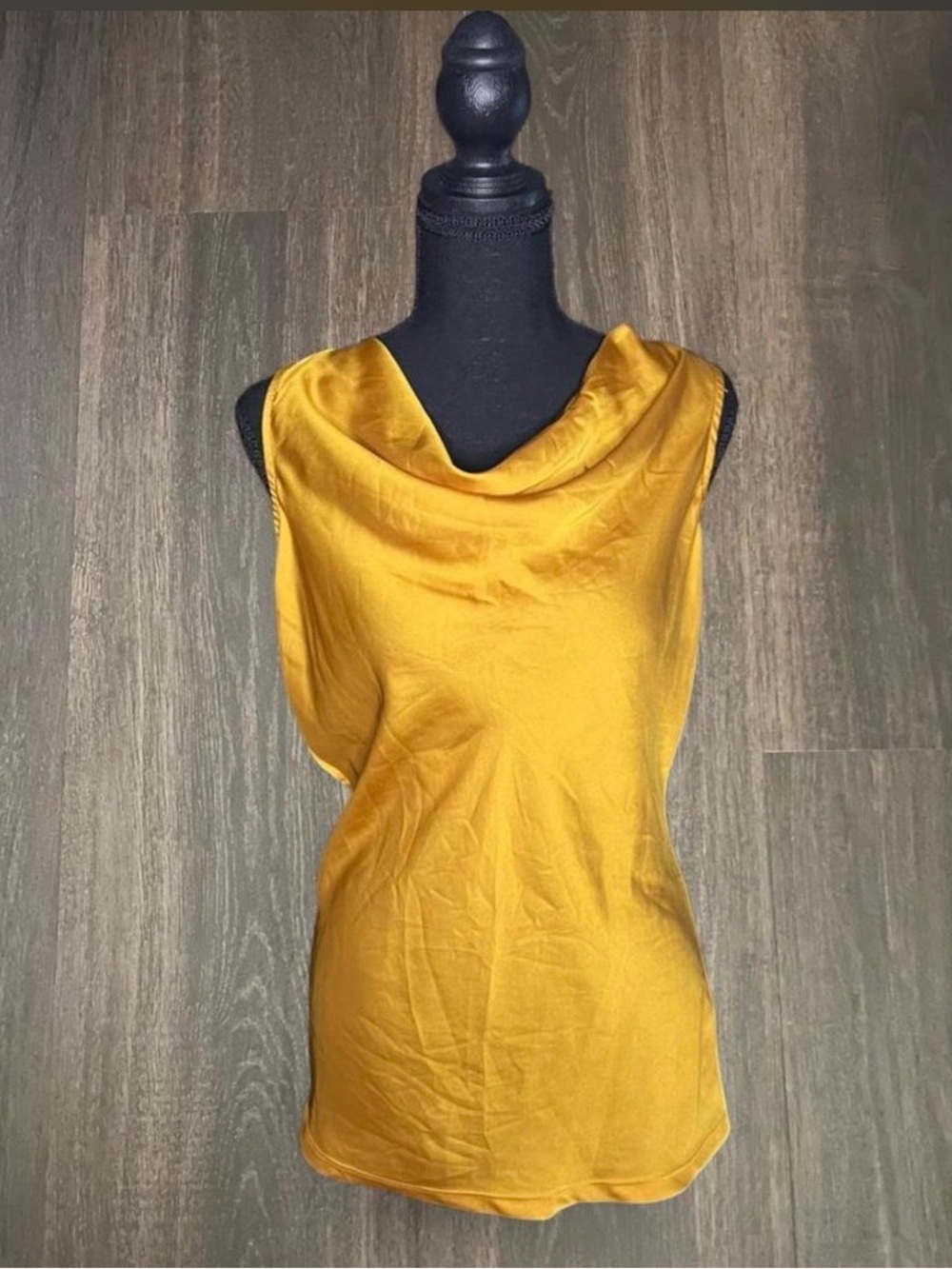 The Limited Satin Cowl Neck Sleeveless Top - Mustard Yellow